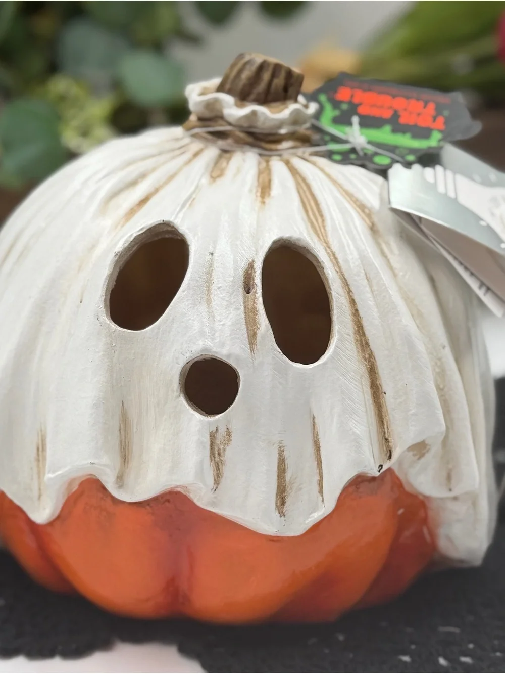 Viral toil & trouble led ghost pumpkin ceramic halloween decor 7”